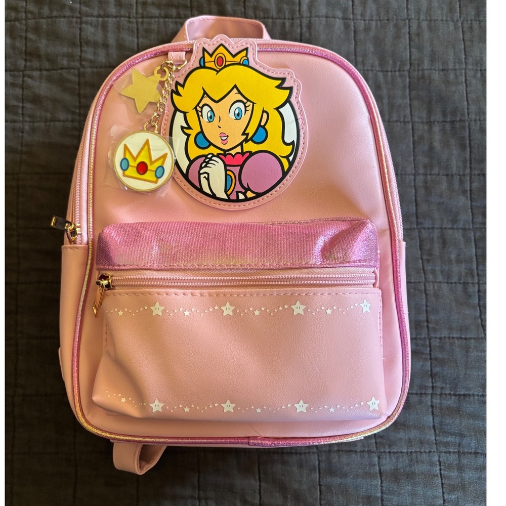 Nintendo Super Mario Princess Peach Pink Mini Backpack Faux Leather NWT
